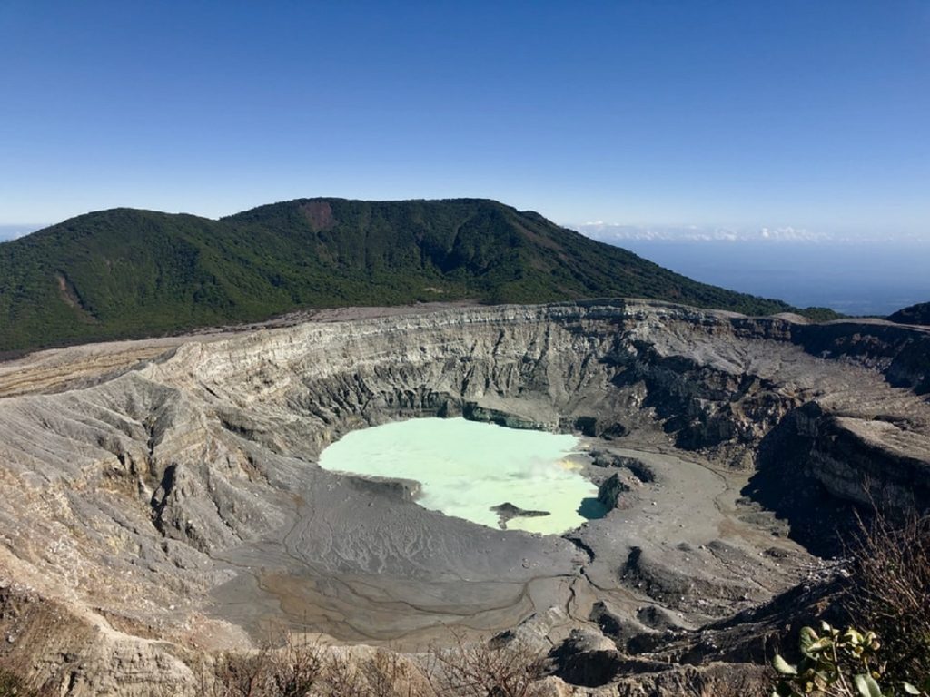 The crater of the Poas volcano in Costa Rica