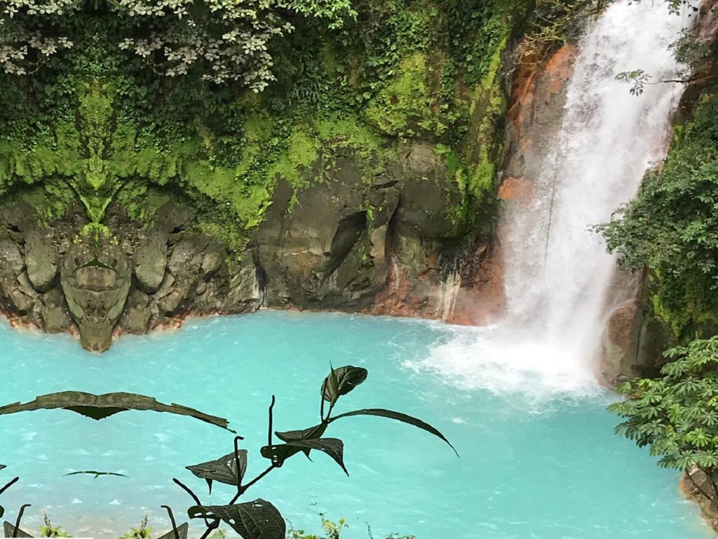 The spectacular waterfall in Rio Celeste in Costa Rica