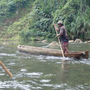 Traditional canoe guided by a Bribri tribe member.